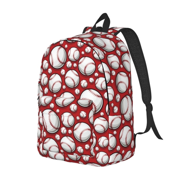 Disketp Cute Baseball print Canvas Backpack Lightweight Travel Daypack Student Rucksack Laptop Backpack-Small