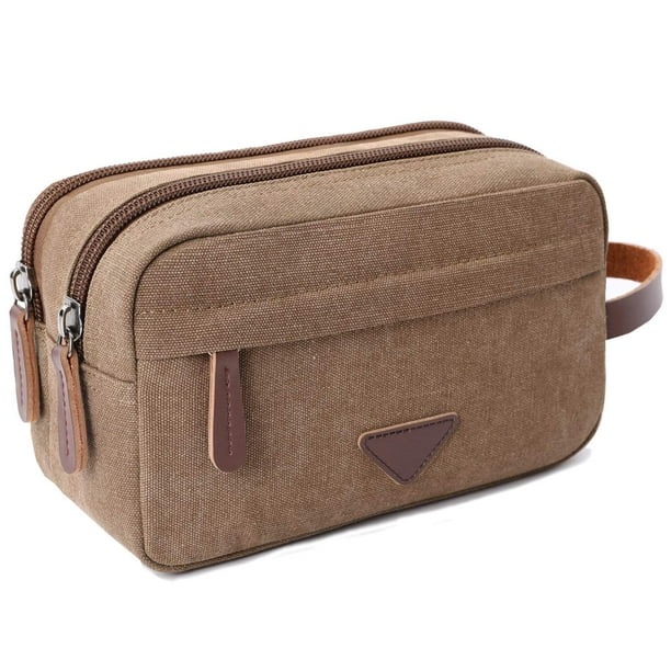Neceser de viaje Mactso de lona y piel para hombre, color café