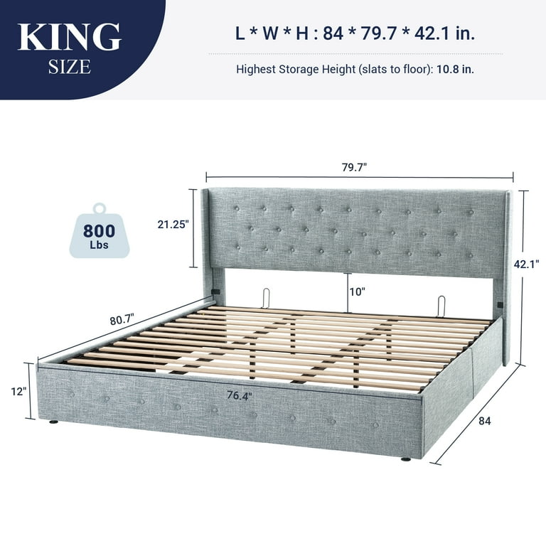 キングページ Allewie Upholstered King Size Bed Frame with Lift Up Storage
