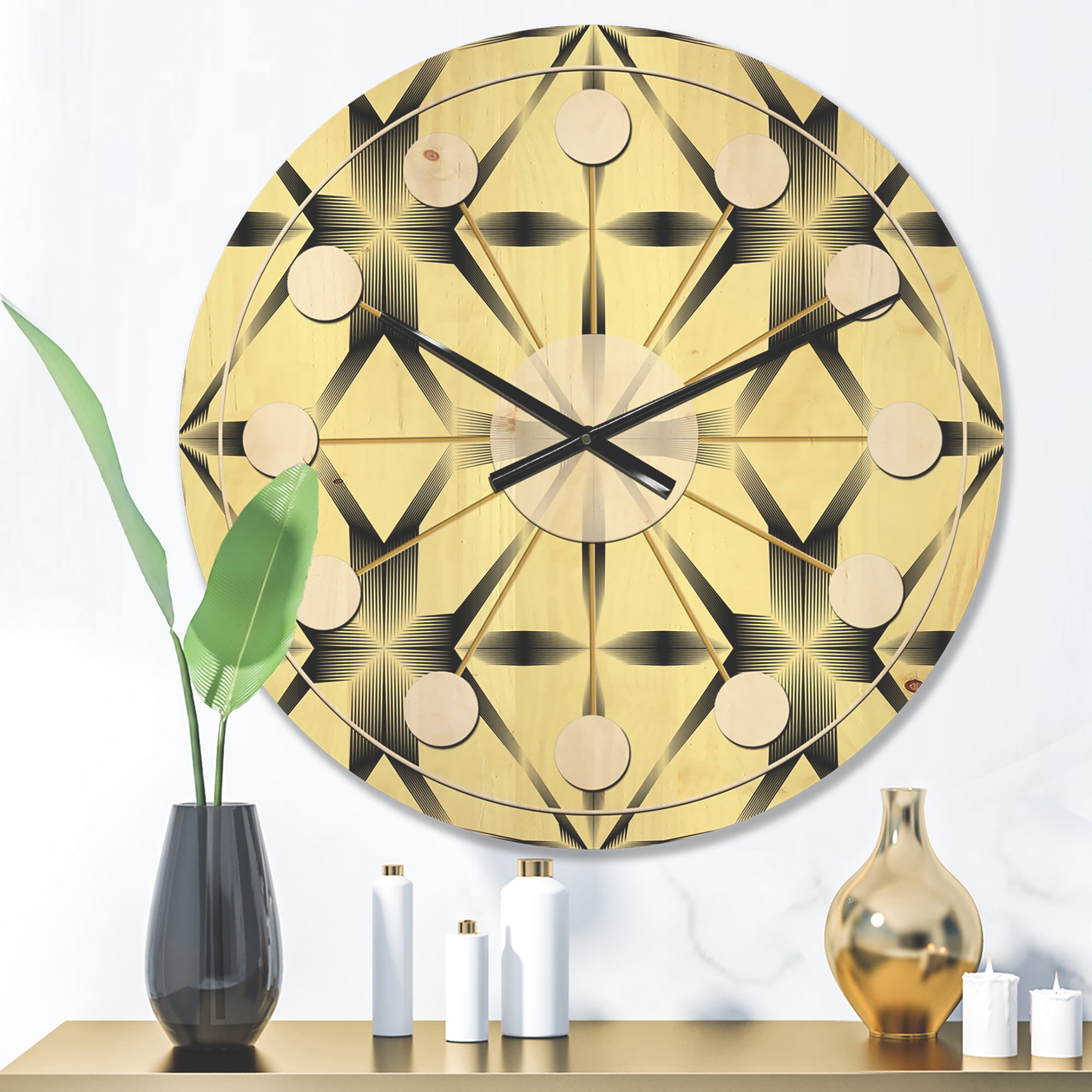 Designart 'Oriental Flower Pattern Ornament' Mid-Century Modern Wood Wall Clock