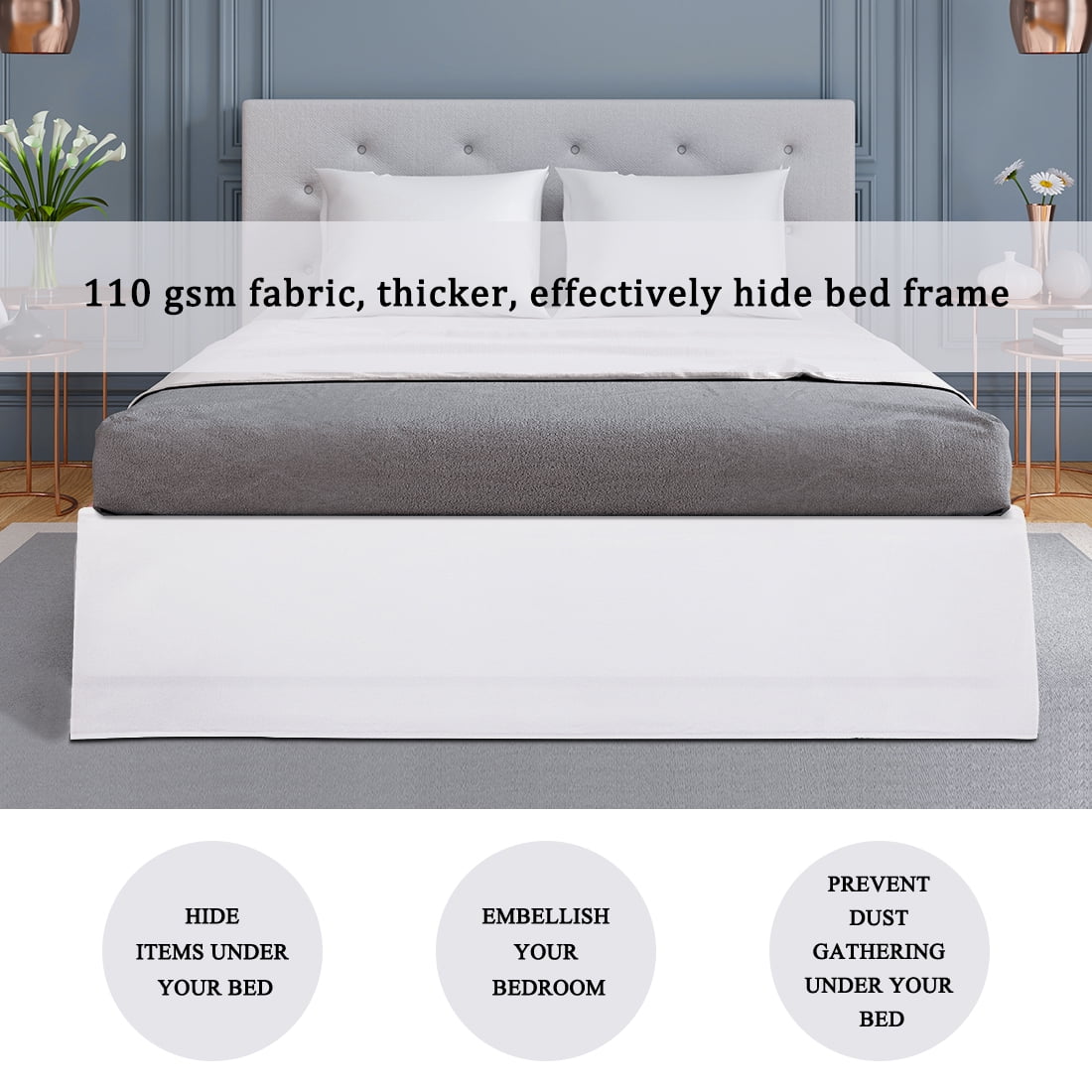 Unique Bargains 16" Drop Pleated Brushed Bed Skirt Full Snow White