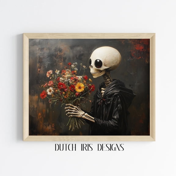 Alien With Flowers Art, Vintage Gothic Decor, Dark Floral, Rustic Moody Wall Art, Print 41 Home Decor #1604, Unframed Poster Size 8x12