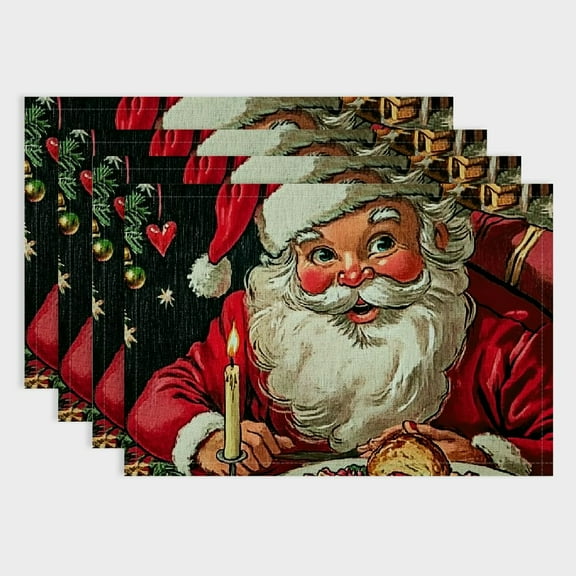 Fenyluxe Christmas Placemats Set of 4, Santa Claus Red Table Decor, Winter Farmhouse Indoor Outdoor Seasonal Ho Decoration Mats for Holiday Home Party 18x12in