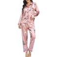 thumbnail image 1 of Gvmfive Women Silk Satin Loungewear Button Down Printed Long Sleeve Top and Pants Sleepwear Pj Set, 1 of 4