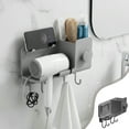 thumbnail image 3 of Kraoden No Drill Wall Mounted Hair Dryer Holder, Multifunctional Bathroom Storage Rack with Hooks and Phone Support, Space Saving Hair Dryer Organizer for Toiletries, 3 of 6