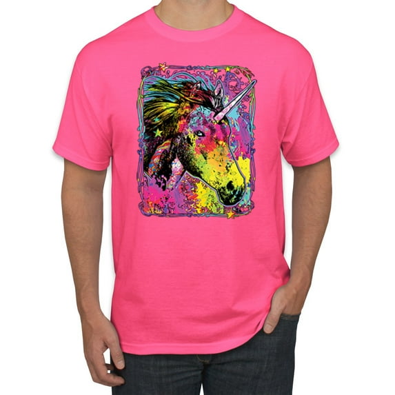 Wild Bobby, Colorful Rainbow Unicorn Animal Lover Men's Graphic T-Shirt, Neon Pink, 4XL