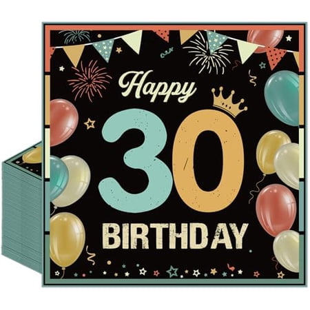 30th Birthday Napkins Decorations for Women Men, 50PCS Colorful Vintage Happy 30th Party Napkins Decor, Disposable Cheers to 30 Years Old Decor Supplies