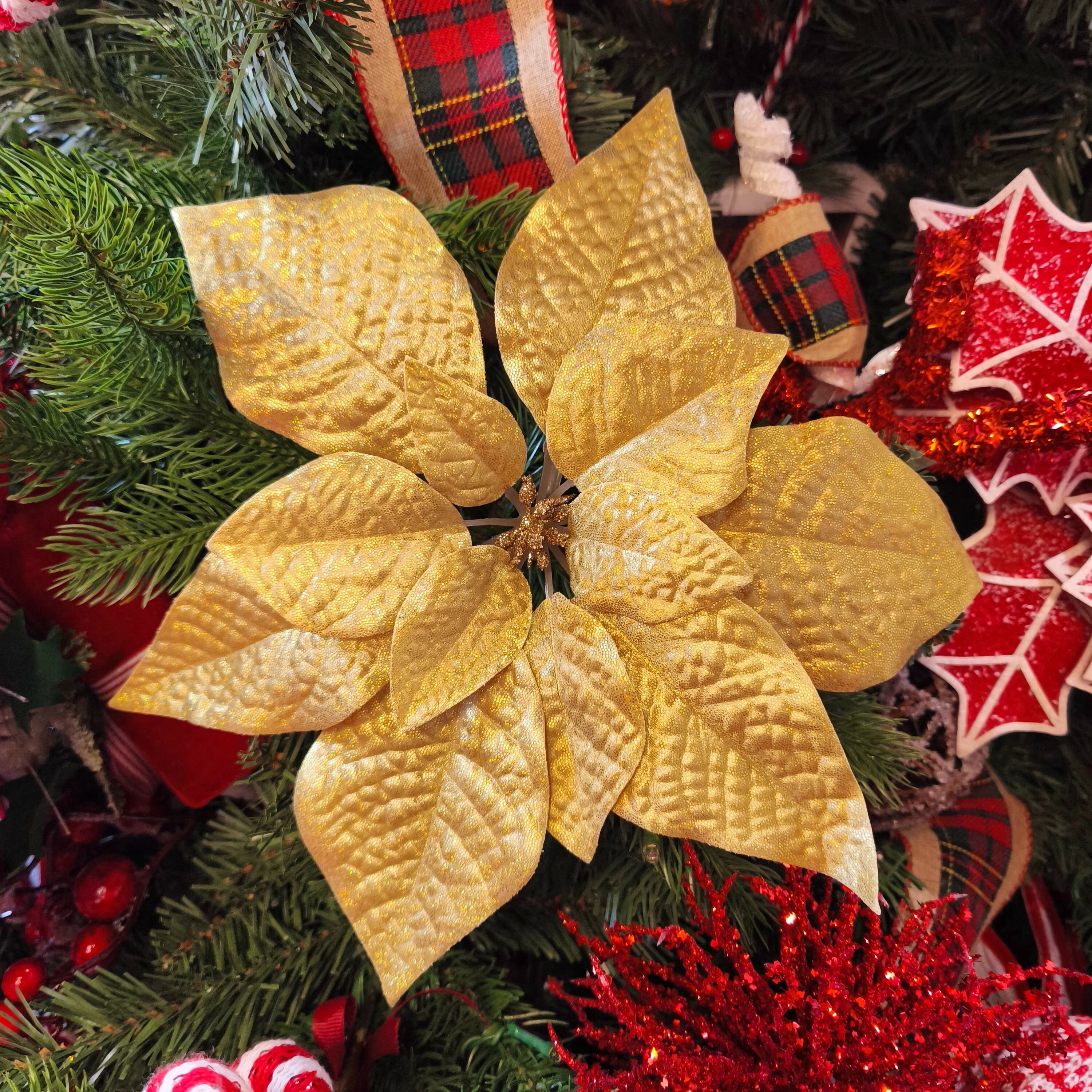 Poinsettia Christmas Clip Ornament, Gold, 11", by Holiday Time