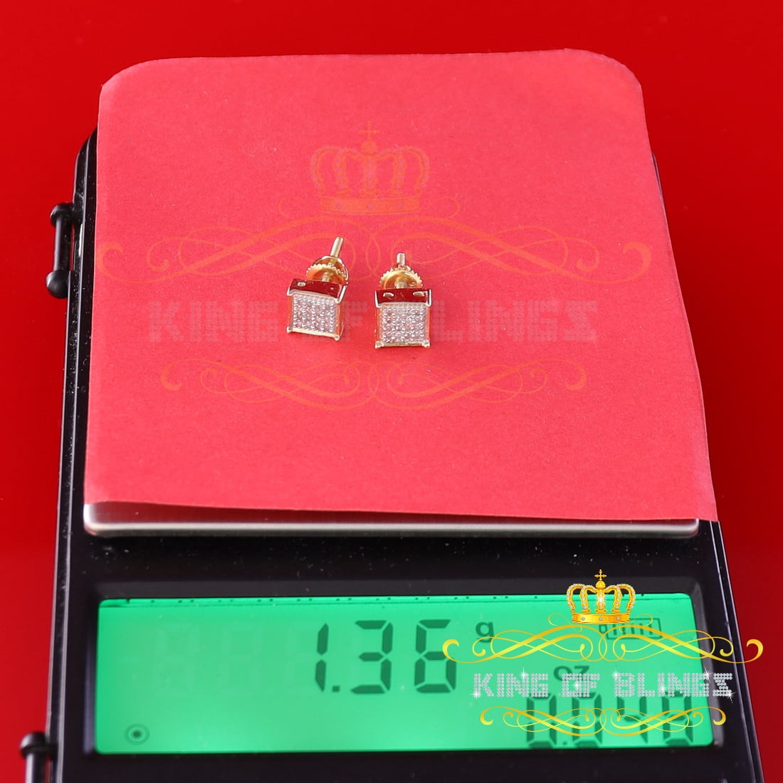 King of Bling's 0.10ct Diamond Stud Earrings For Women Yellow 925 Sterling Silver Stud For Men