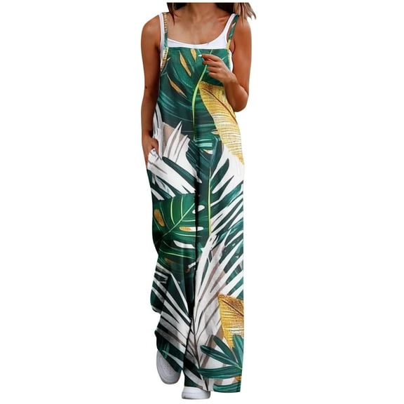 Cavosen Plus Size Oversized Linen Jumpsuits Long Overalls with Pocket Print Lightweight Summer Work Rompers