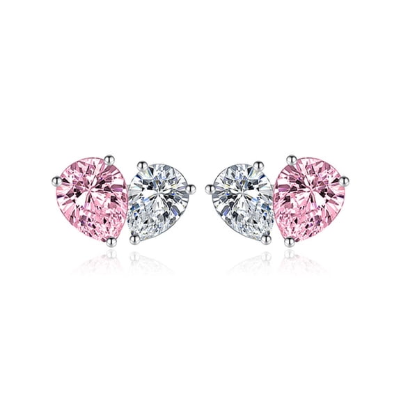 Vireellx Diamond Earrings for Women Pink Heart Stud Earrings Jewelry for Her Birthday Christmas Gifts