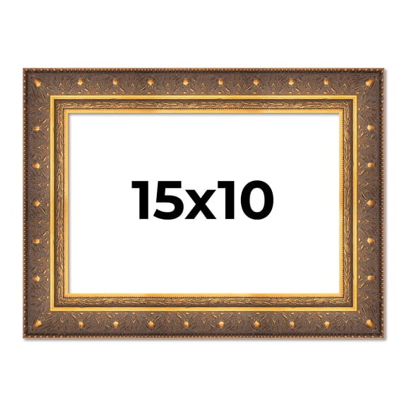 15x10 Frame Vintage Gold Solid Wood Picture Frame | 2.5 Inch Moulding Width | Ornate Bronze Museo