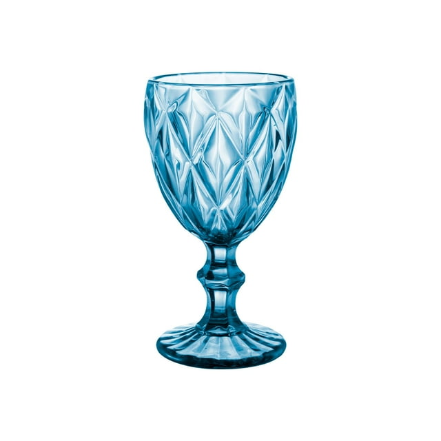 Juego de 6 Copas de Cristal Labrado VITTORI Copas de Vino Color Azul cobalto 245 ml
