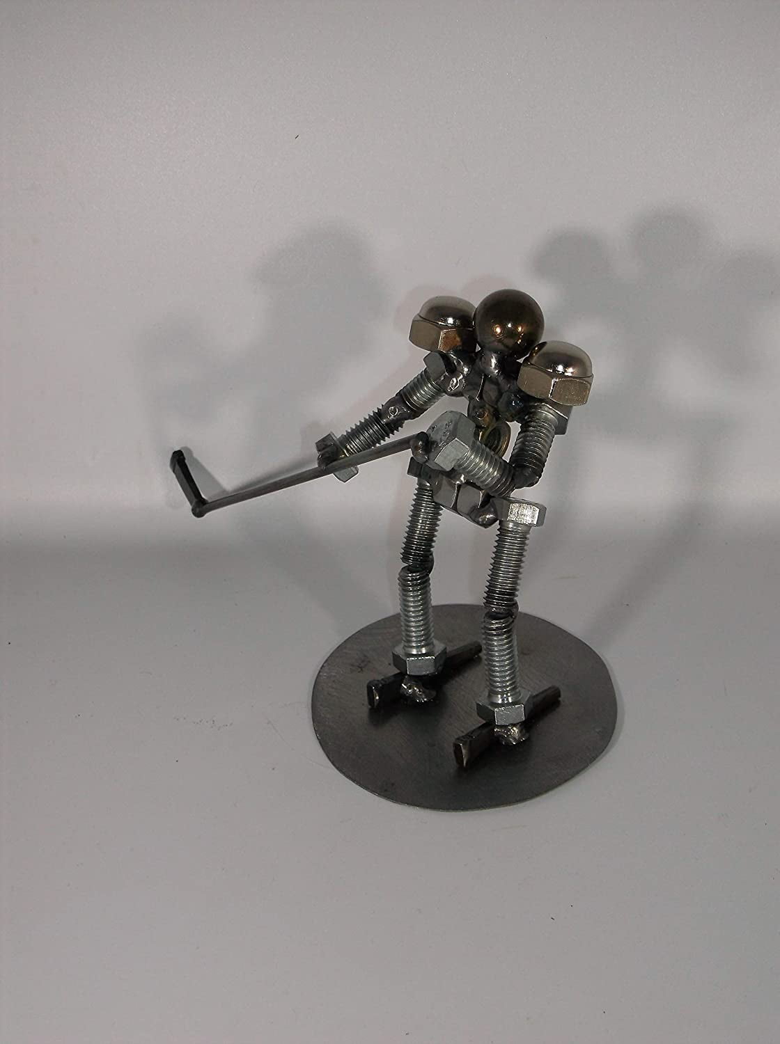 Hockey Player, Metal Bolt Figurine, Athlete, Upcycled Art