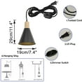 thumbnail image 2 of KAYYELAMP Corded Pendant Light 19.6 Feet Dimmable Switch Plug in Cord Wood Base Black Cone Shade E26 Base Vintage Design Metal Hanging Lamp for Kitchen Bar Bedroom(No Bulb), 2 of 6