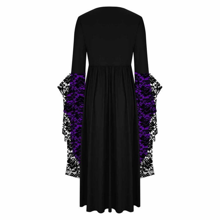 Uppada Womens Gothic Dress Plus Size Flare Sleeve Dress Skull Lace Print Steampunk Dresses Cocktail Dresses Flowy Goth Corset Dress Maxi Wedding Guest