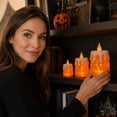 thumbnail image 6 of Izexuh 3 Piece Pumpkin Face Candle Holder Set, Halloween Table Decor, Battery Operated LED Lamp Ornament with Warm Glow for Centerpiece Shelf Display, 6 of 7