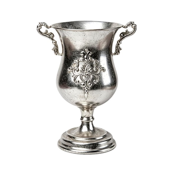 Silver Vintage Metal Urn Vase, 13.78 Tall Antique Iron Urn Planter