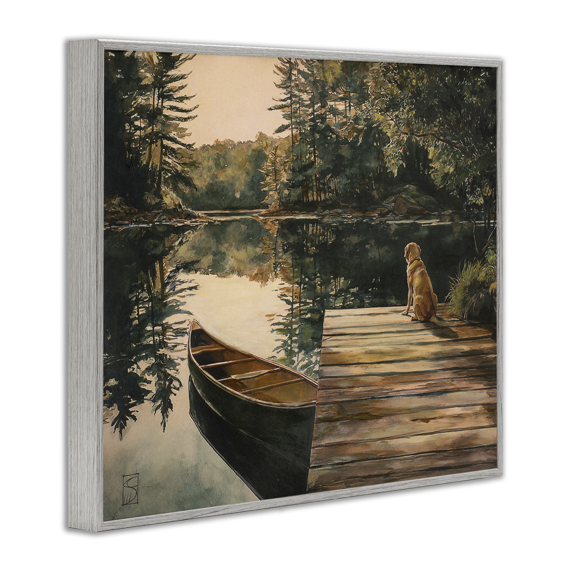 Lake Life at Sunset Gray Framed Giclee Art, design by Sara Culpepper