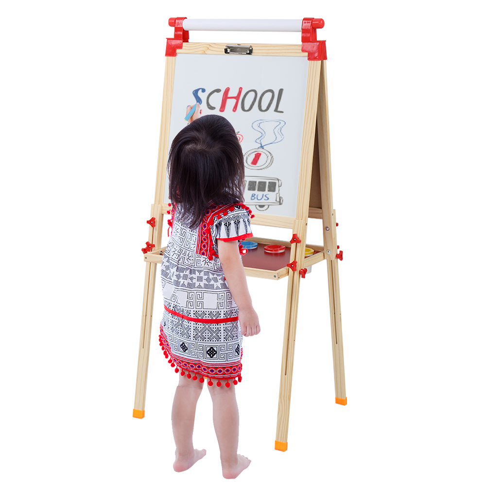 SalonMore Wooden Kids Art Easel with Paper Roll Holder, DoubleSided