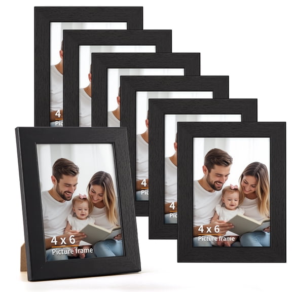 4x6 Picture Frame Set of 7, 4 by 6 Photo Frames for Wall and Tabletop Display, Black
