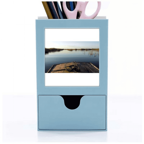 Boat And Scenery Art Deco Fashion Desk Supplies Organizer Pen Holder Card