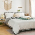 thumbnail image 3 of Move Over White Grey Ruffle Bedding Sets Queen White Grey Reversible Duvet Cover Set Washed Microfiber Grey Ruffled Pattern No Filling, 3 of 9