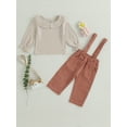 thumbnail image 2 of Bagilaanoe 2Pcs Toddler Baby Girl Overalls Set Long Sleeve Shirt Tops + Suspender Trousers 6M 12M 24M 3T 4T Kids Fall Casual Outfits, 2 of 8