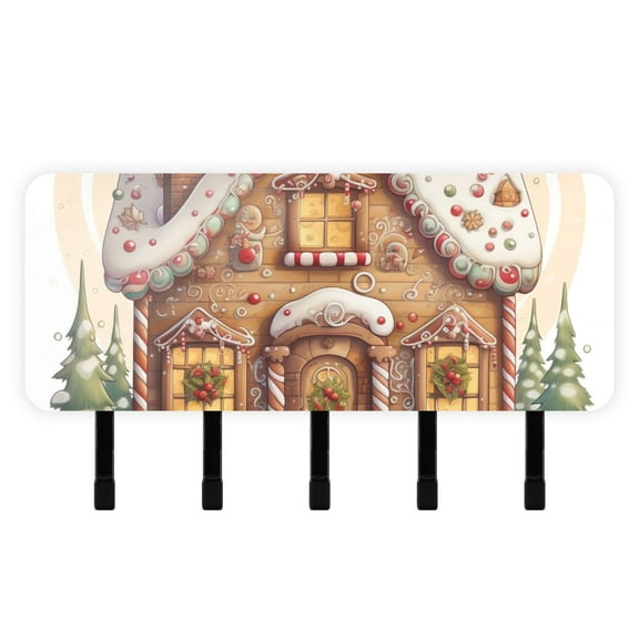 Gingerbread House Cookies Trees Mail Holder Organizer Wall Mount with Shelf Key Holder Key Rack with 5 Key Hooks for Wall Decorative