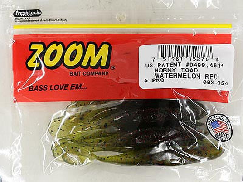 Zoom Horny Toad Freshwater Fishing Soft Bait for Bass, Watermelon Red, 4  1/4, 5-pack, Soft Baits 
