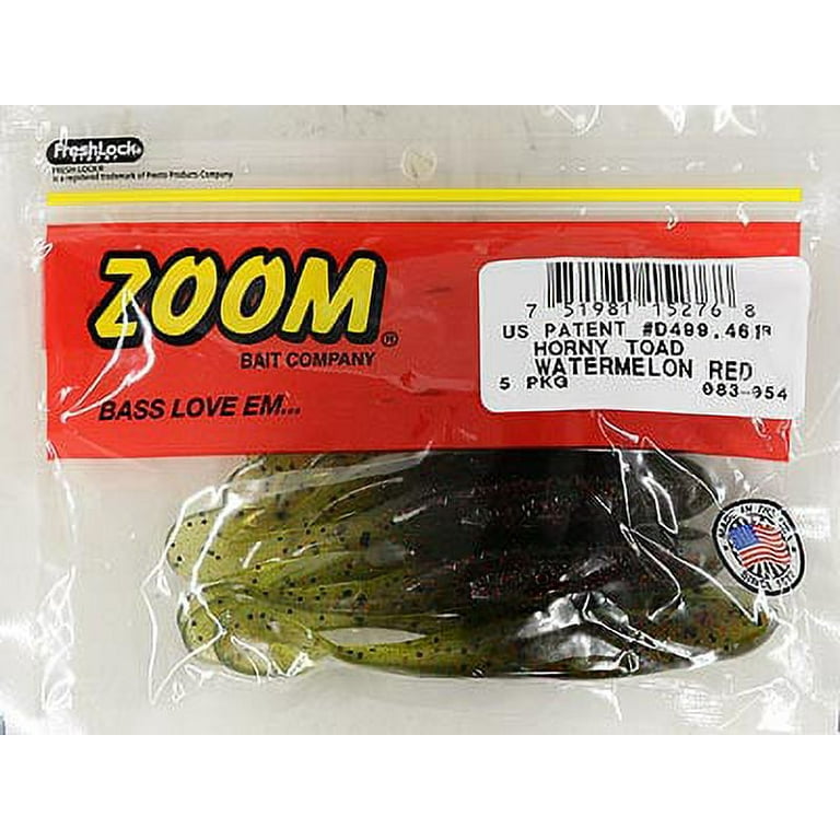 Zoom Horny Toad Freshwater Fishing Soft Bait for Bass, Watermelon Red, 4  1/4, 5-pack, Soft Baits