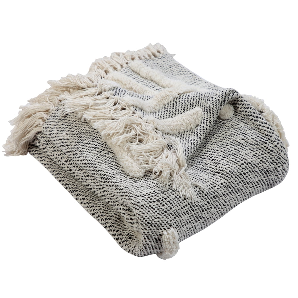 LR Home Ruby Gray/White Diamond Shag Lightweight Cotton Throw Blanket, 50" x 60"