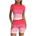 thumbnail image 2 of LZHGirlshop 2 Piece Outfits for Women Casual Spring and Summer Gradient Short Sleevele Round-Neck Blouses Tops Shorts Elastic Slim Waist Sets, 2 of 5