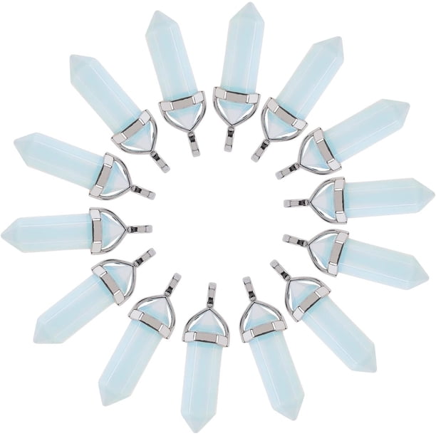 30 colgantes de ópalo facetado transparente con base de latón platino para bisutería (38-45 x 10 mm).