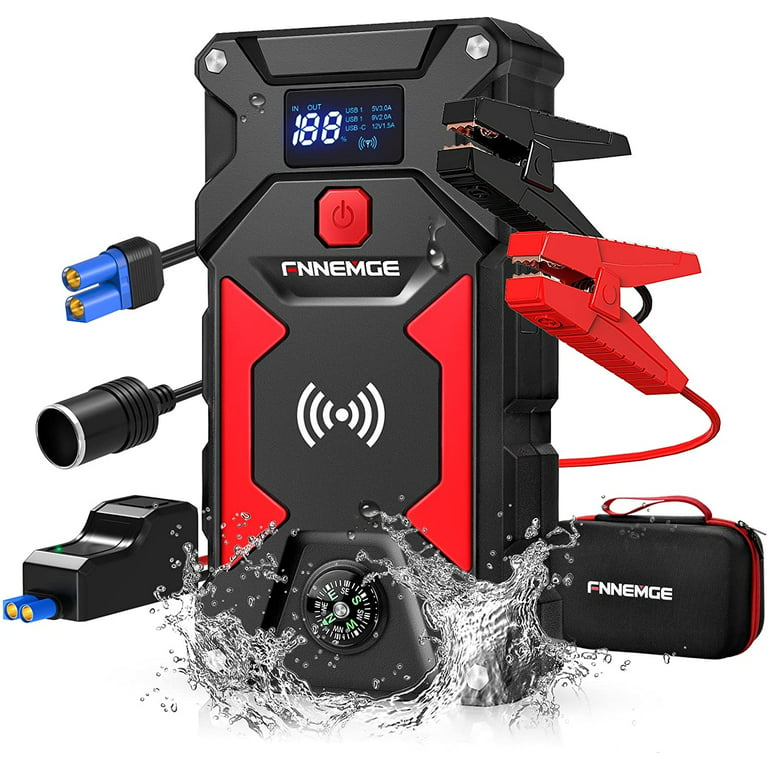 FNNEMGE Car Jump Starter 3500A Peak 26800mAh 12V Super Safe Jump Starter(Up  to All Gas, 10.0L Diesel Engine), with 10W Wireless Charger Power Bank, USB  Quick Charge 3.0 (3500A/26800mAh) 