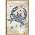 thumbnail image 3 of PixonSign Framed Canvas Print Wall Art Crab, Starfish and Sea Snail Animals Ocean Illustrations Modern Art Nautical Relax/Calm Blue Duotone for Living Room, Bedroom, Office - 24"x36" Natural, 3 of 5