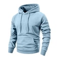 thumbnail image 2 of Fleece Men's Hoodie Blank Soft Fleece Workout Men's Fashion Hoodies & Sweatshirts Long Sleeve Drawstring Hood with Pocket Light Blue S, 2 of 6