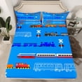 thumbnail image 2 of Homewish Modern Railway Truck Bed Sheets,Vehicle Train King Sheets,Blue Orange Sheet Set For Teens,Breathable Home Decor,4 Pieces, 2 of 7