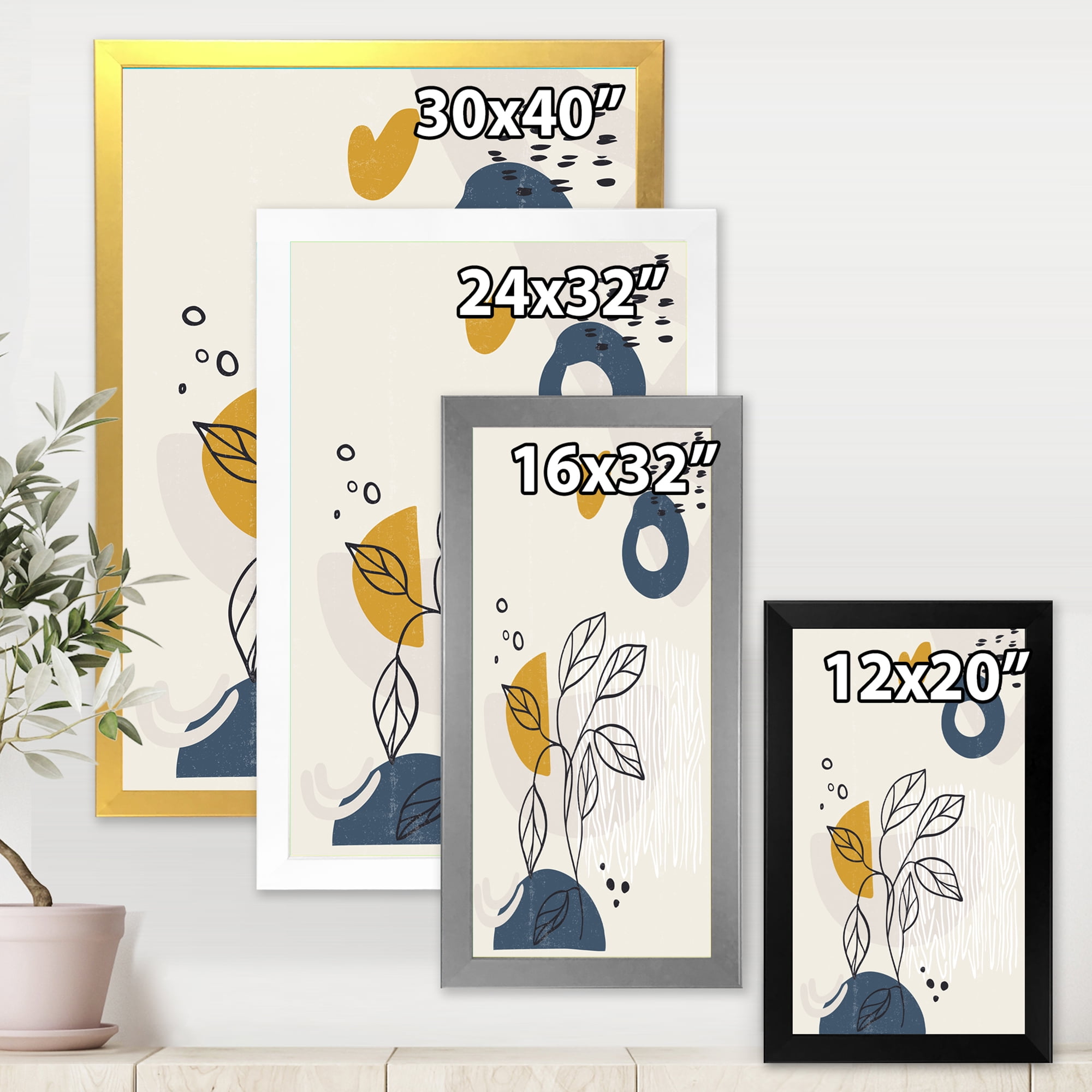 Designart 'Ancient Boho Art Minimalistic Flowers II' Modern Framed Art Print
