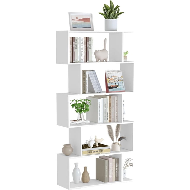 Bookshelf Geometric Bookcase S Shaped Book Shelves Unit for Living Room Tier Tall Decorative Display Shelf for Bedroom Study Room Rustic