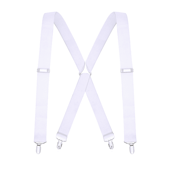 Buyless Fashion Suspenders for Men - 48" Elastic Adjustable Straps 1 1/4" - X Back - 5104-White