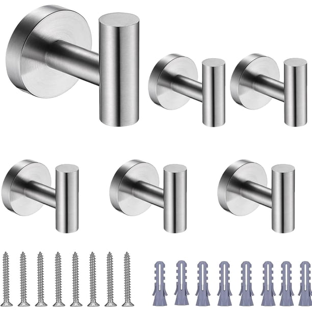 6 PCS Porta Toallas, Gancho de Acero Inoxidable Set para Baño, Dormitorio, Cocina, Sala de Estar, Garaje, Aseo - Ganchos de Pared