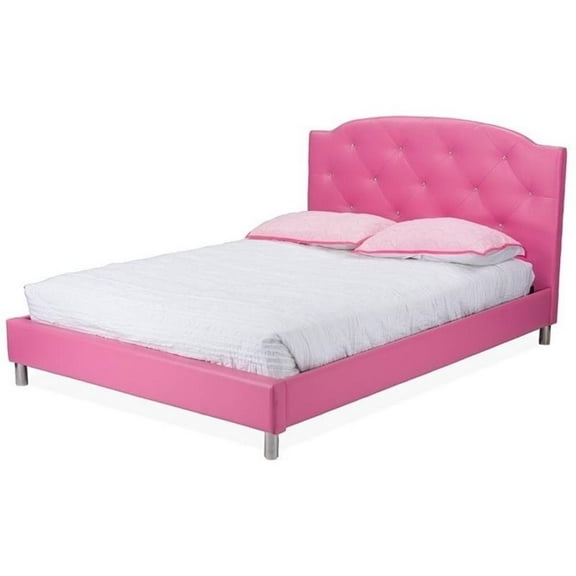 Hawthorne Collections Faux Leather Upholstered Full Platform Bed in Pink
