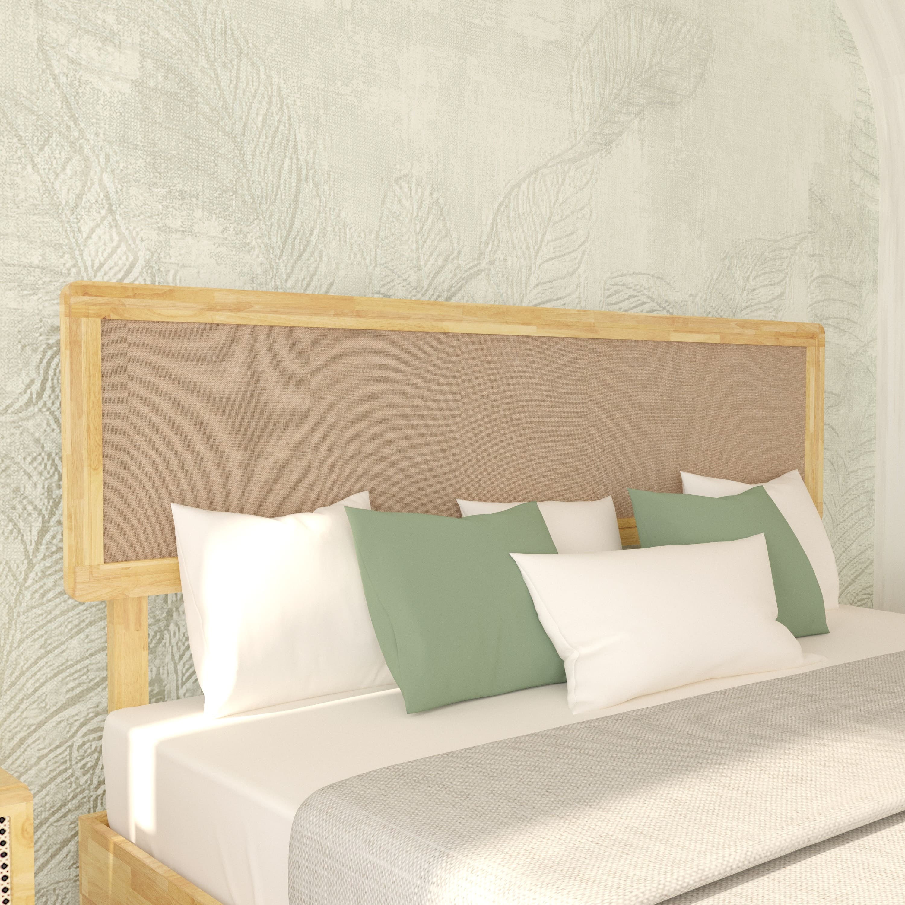 Grace King Size Headboard, Bohemian, Solid Wood, Natural
