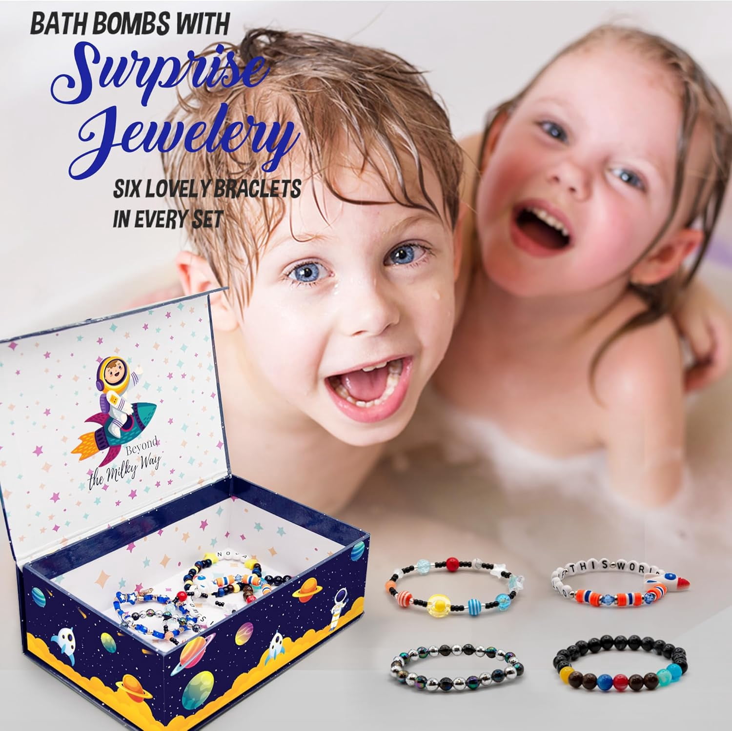 Bath Bombs for Kids with Jewelry Inside & Keepsake Box for Kids with Space Galaxy Bracelets