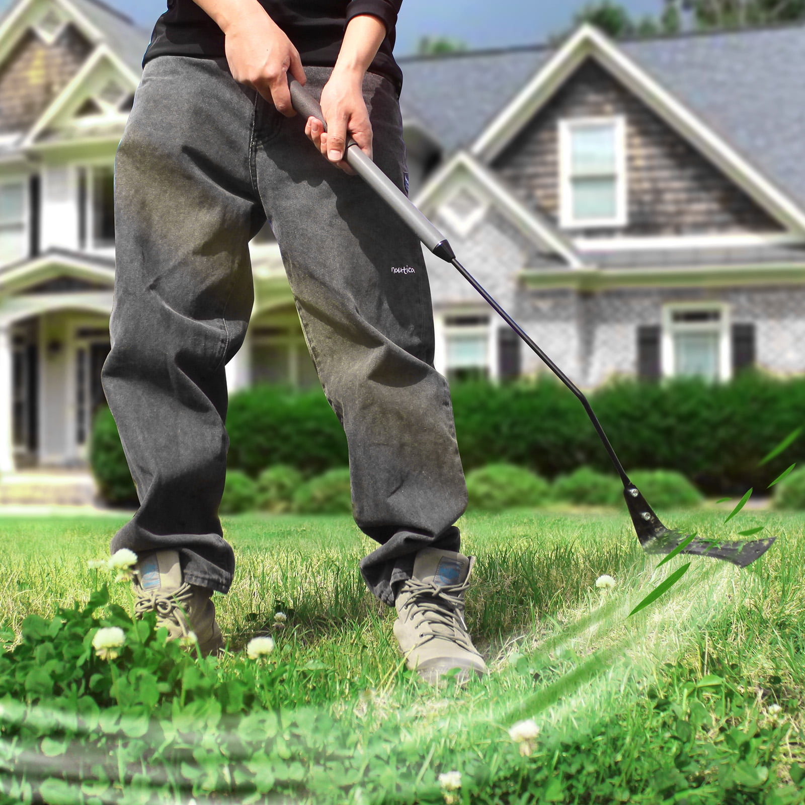 Walensee Grass Whip with Double-Edged Serrated Sharp Steel Blade Weed Grass Cutter with Soft Rubber 22-Inch Handle