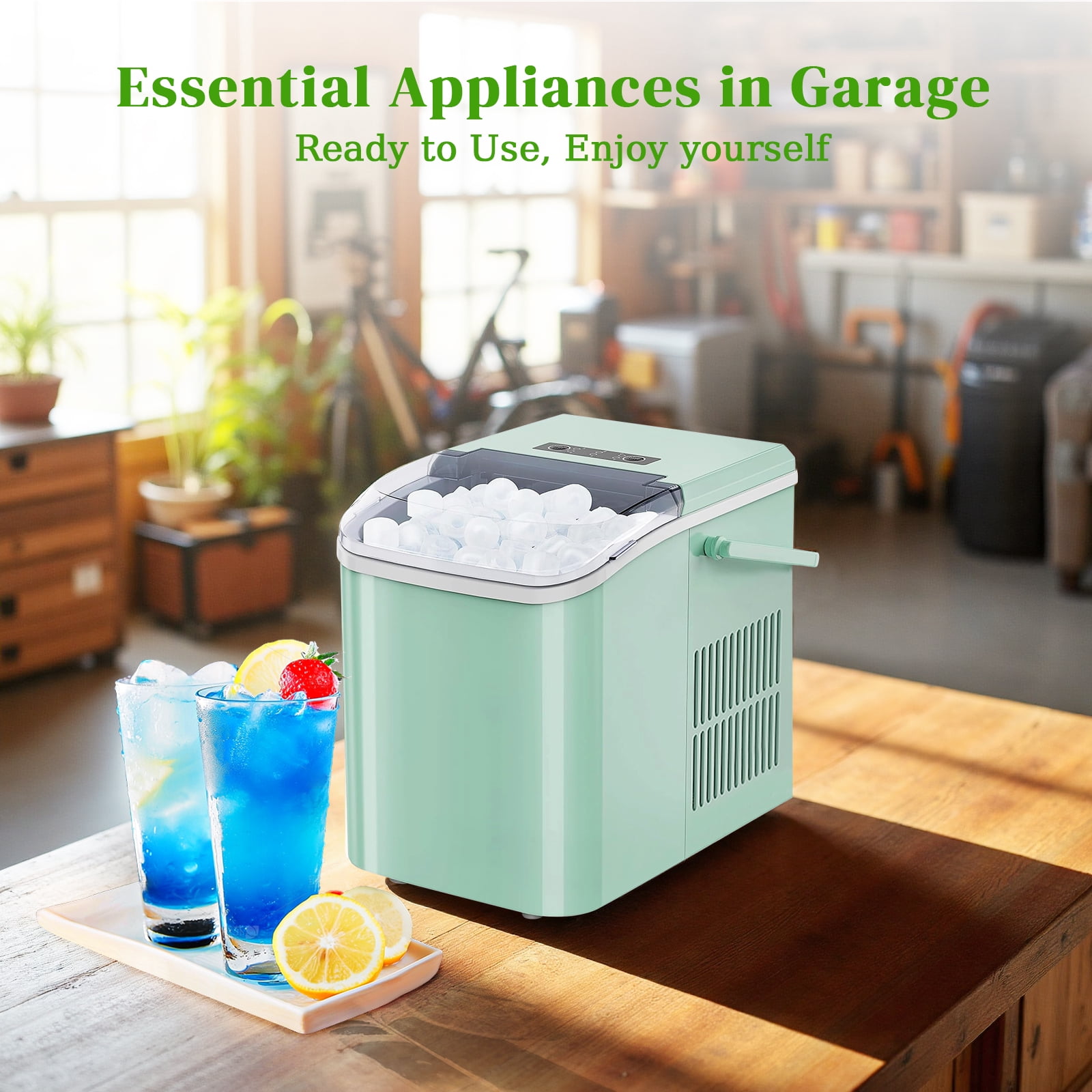 Haysky Countertop Ice Maker, 26 Lbs/24H, Ice in 6Mins, 2 Sizes, Self-Cleaning Portable Ice Machine Countertops for Home, Office, RV, Camping, Green