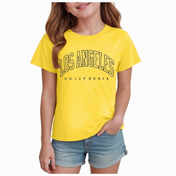 Gubotare Summer Tops for Girls Kids Short Sleeve T-Shirt Kid Soft Tee Crewneck T Shirts for Girls Size 7-8 (Yellow,7-8 Years)