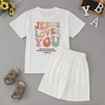 thumbnail image 7 of WhouRiu Little Girls Outfit Set Letter Print Short Sleeve T-Shirt Shorts Kids Casual Baggy Clothes Set White.Sizes 6, 7 of 7