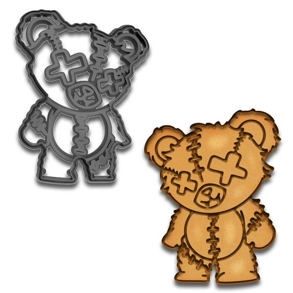 Zombie Toy Bear Cookie Cutter & Stamp 4x3" for Baking Fondant Clay Embosser